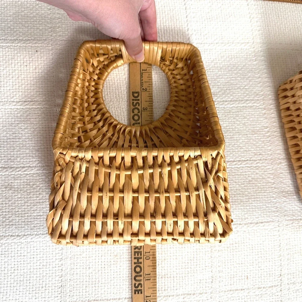 VTG Wicker Rattan Wall Pocket Basket Set Cottagecore Boho Decor